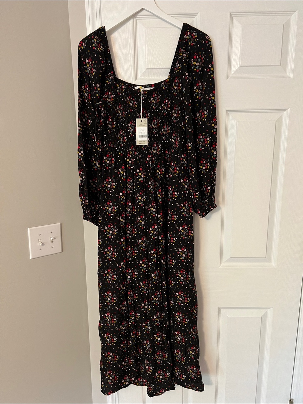 Boden Black Floral Long-Sleeve Maxi Dress
